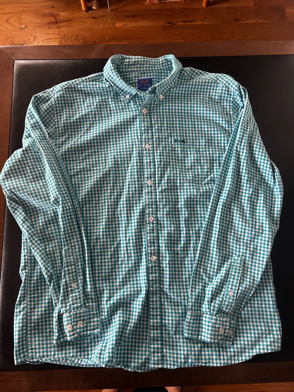 Le Tigre Teal & White Gingham Button Shirt